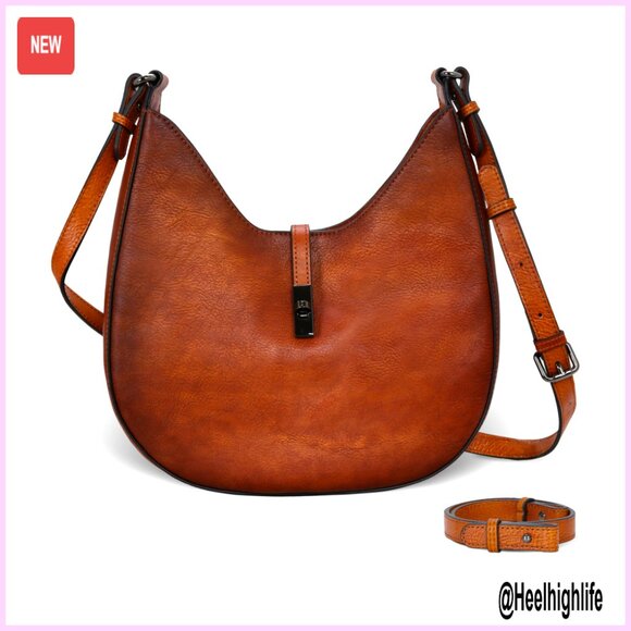 Leather Crossbody Bag with Adjustable Straps Medium Size Hobo Purse
